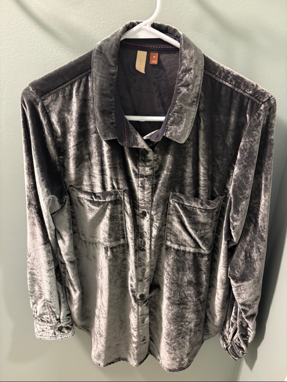 Pilcro Velvet Button-Down Shirt in Charcoal